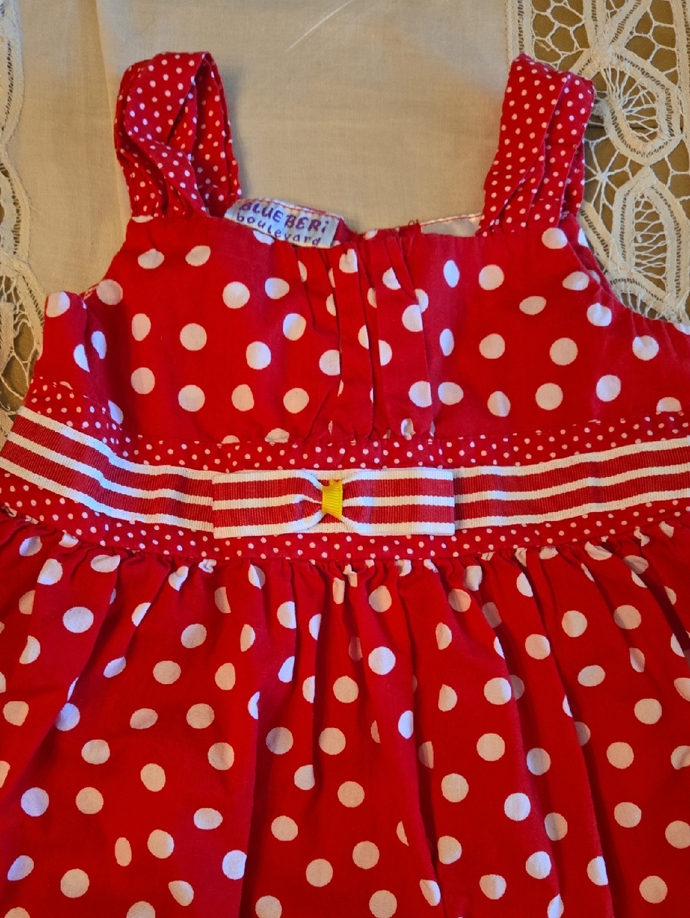 ADORABLE BLUEBERI BLVD - DOTS & DAISIES - 3T SUMMER DRESS - RED-WHITE-YELLOW - Picture 2 of 6